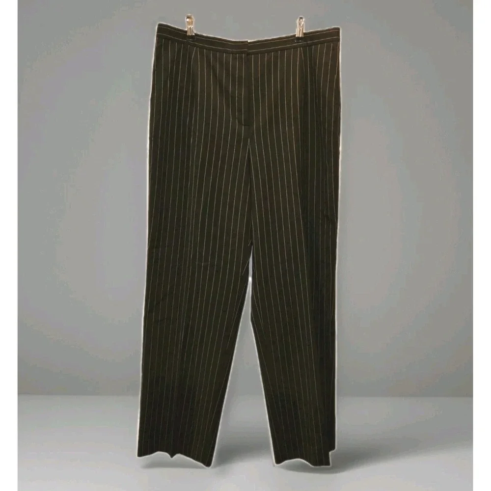 Talbots Petites Stretch Pants Straight Leg Black w/ White Pin Stripes Size 12P - Picture 3 of 6